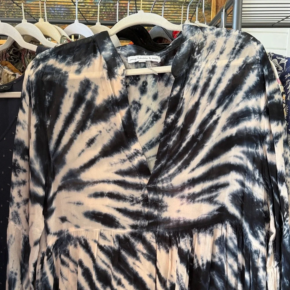 ON HOLD*** Young Fabulous & Broke Black and Cream Tie-Dye Dress - Picture 2 of 5